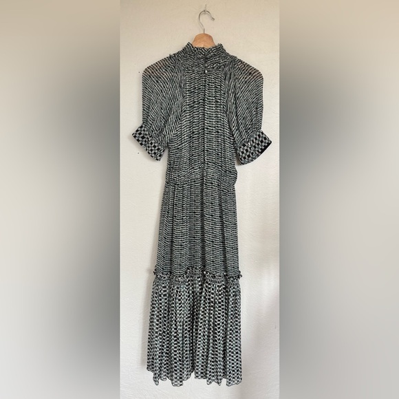 Proenza Schouler Silk Long Ruffle Raw Edge Hem Mock Neck A Line Maxi Dress - Picture 11 of 17